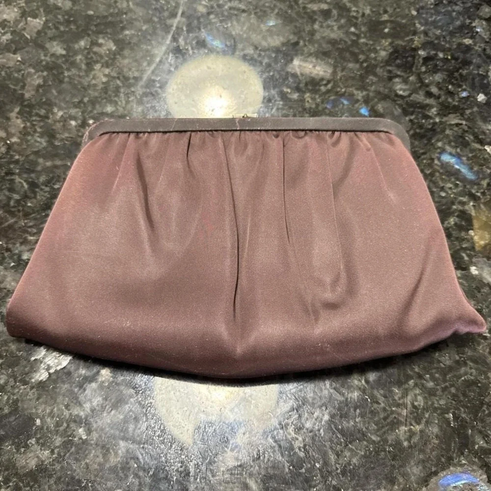 Andi‎ Brown Satin Evening Clutch Chain Strap Frame Closure Handbag